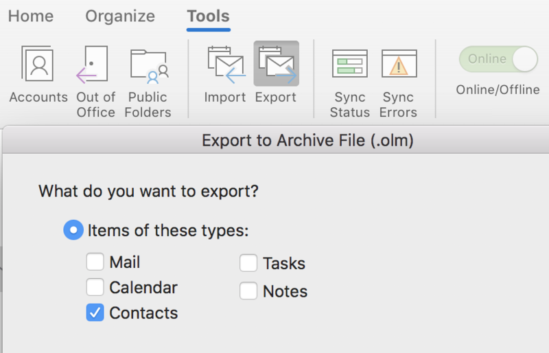 export contacts from outlook for mac to mac mail